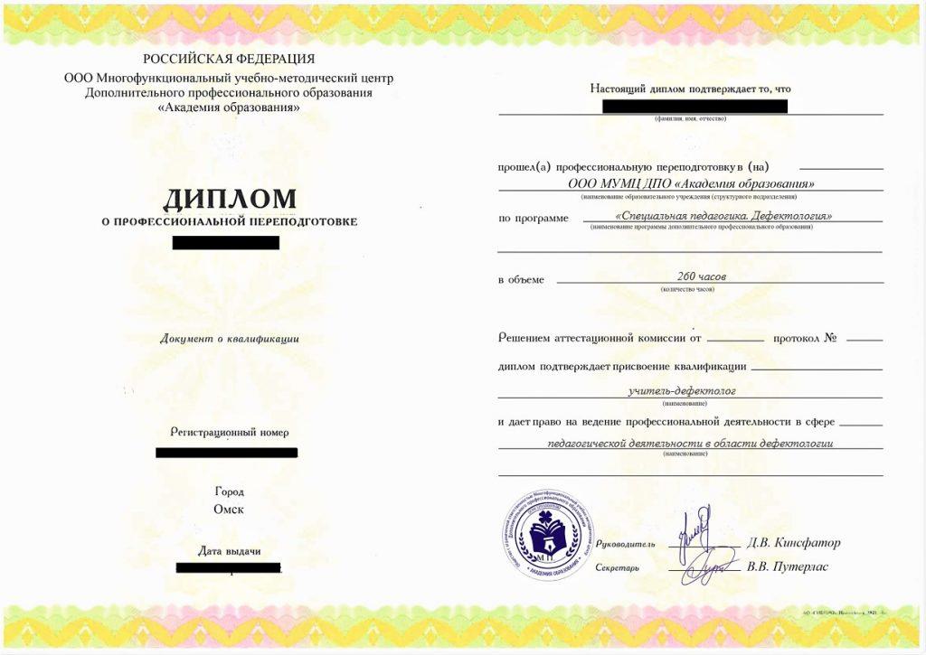 Профессиональная переподготовка Специальная педагогика. Дефектология, 260 час
